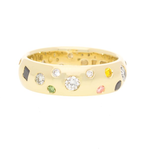 Rounded Ring In Yellow Gold With Colourful Diamonds
