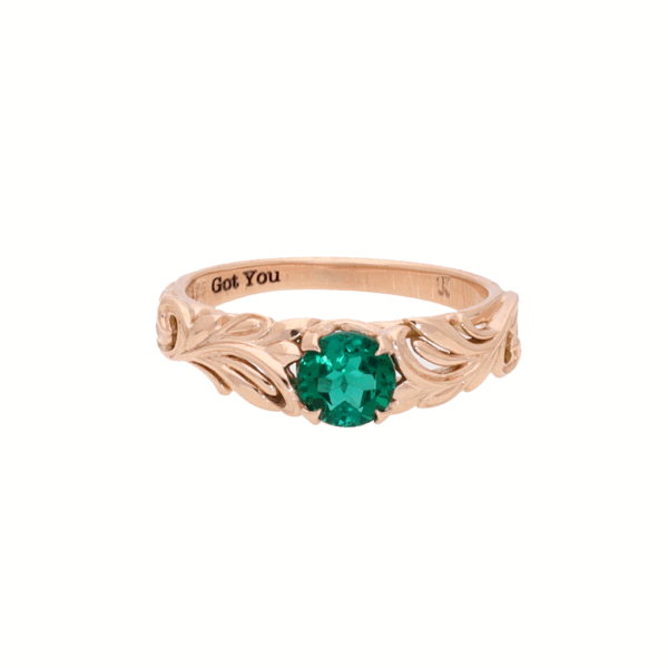 Emerald Rose Gold Ring With Art Nouveau Design