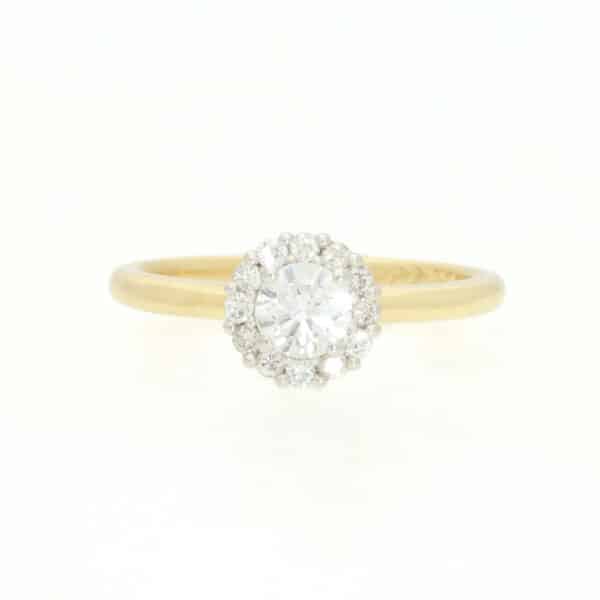 Diamond Halo Solitaire Ring In Yellow Gold