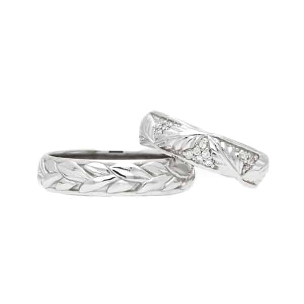 Wheat Patterned His and Her Ring Set