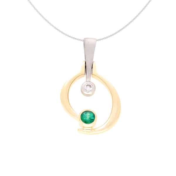 Two-Tone Pendant with Diamond and Emerald