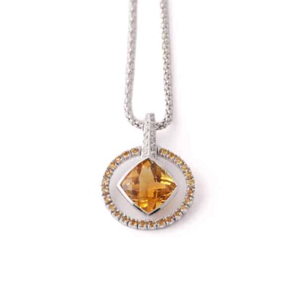 White Gold Pendant With Checkerboard Citrine