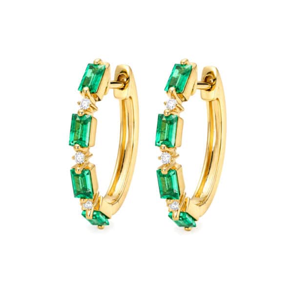 Emerald and Diamond Yellow Gold Hoops