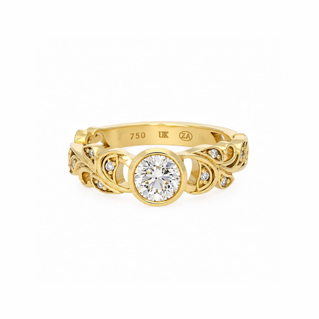 Diamantring mit Blumenmotiv in Zargenfassung