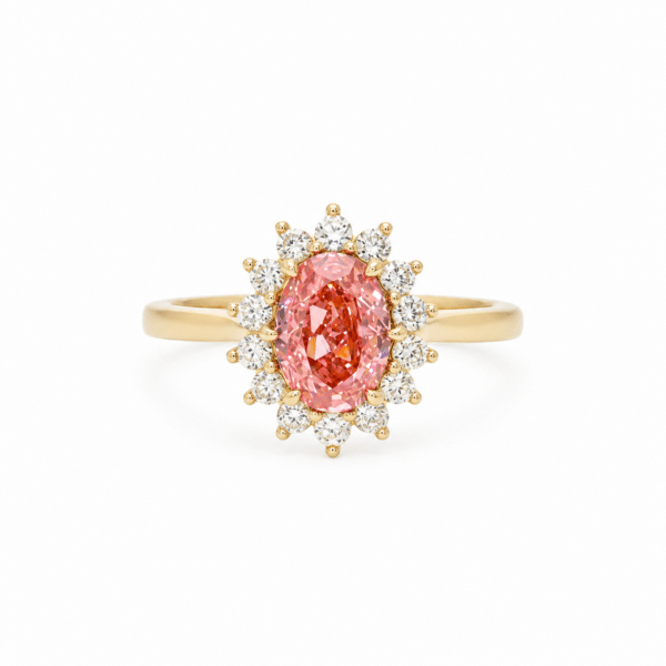 Engagement - Oval Cut Pink Diamond Halo Ring